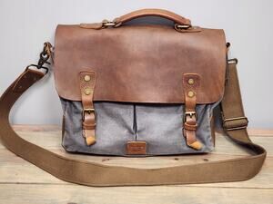 Wowbox Brown Gray Leather Detachable Strap Buckle Messenger Bag